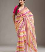 Multicolor Leheriya Printed Embroidered Border Tabby Silk blend Saree