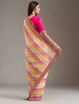 Multicolor Leheriya Printed Embroidered Border Tabby Silk blend Saree 3