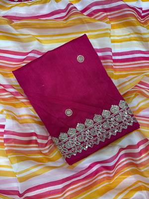 Multicolor Leheriya Printed Embroidered Border Tabby Silk blend Saree 5
