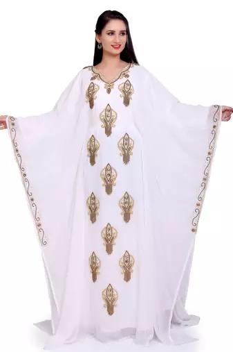 Elegant White Stitched Designer Kaftan with Golden Motif Embroidery – Festive & Party Wear