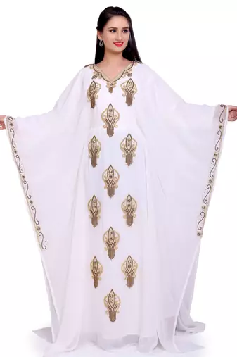 Elegant White Stitched Designer Kaftan with Golden Motif Embroidery – Festive & Party Wear