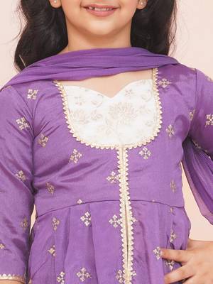 Purple embroidered silk kurti with sharara set for girls 4