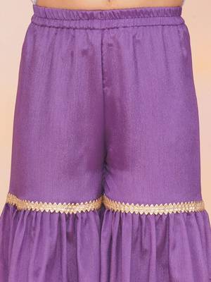 Purple embroidered silk kurti with sharara set for girls 5