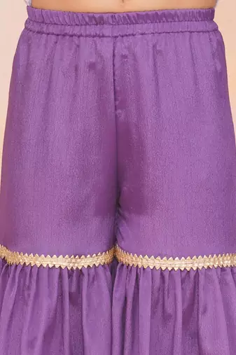 Purple embroidered silk kurti with sharara set for girls