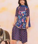 Blue printed cotton naaz kurti sharara set for girls