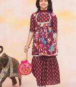 Wine printed cotton naaz kurti sharara set for girls