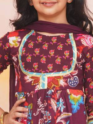 Wine printed cotton naaz kurti sharara set for girls 4