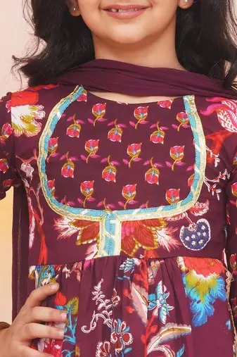 Wine printed cotton naaz kurti sharara set for girls