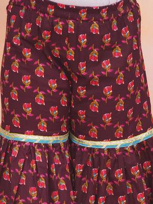 Wine printed cotton naaz kurti sharara set for girls 5