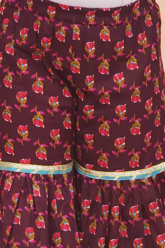 Wine printed cotton naaz kurti sharara set for girls