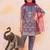 Blue-multi printed cotton kurti with pants and dupatta for girls