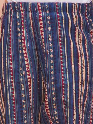 Blue-multi printed cotton kurti with pants and dupatta for girls 5