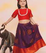 Red plain silk jacquard pattu pavdai for girls