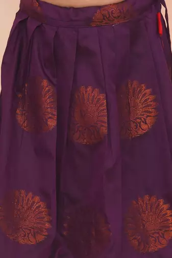 Red plain silk jacquard pattu pavdai for girls