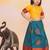 Yellow plain silk jacquard pattu pavdai for girls