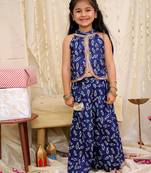 Navy printed cotton jaltarang top palazzo set for girls
