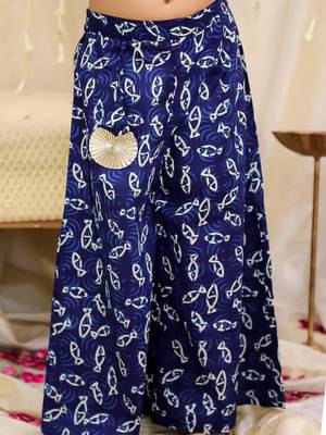 Navy printed cotton jaltarang top palazzo set for girls 5