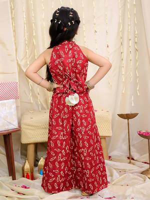 Maroon printed cotton jaltarang top palazzo set for girls 2