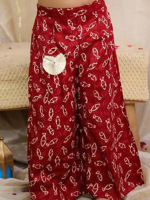 Maroon printed cotton jaltarang top palazzo set for girls 5