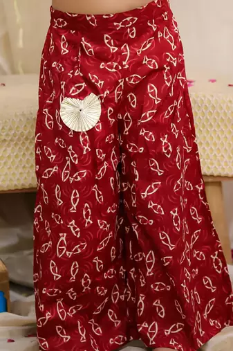 Maroon printed cotton jaltarang top palazzo set for girls