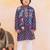Navy printed cotton nawab long jacket kurta set for boys