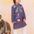 Navy printed cotton nawab long jacket kurta set for boys