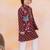 Wine printed cotton nawab long jacket kurta set for boys