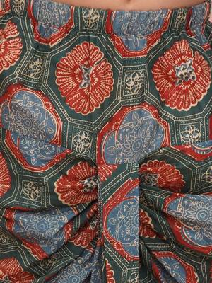 Green-multi printed cotton floral jacket with motif printed kurta and dhoti set for boys 5