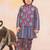 Blue-multi printed cotton floral jacket with motif printed kurta and dhoti set for boys