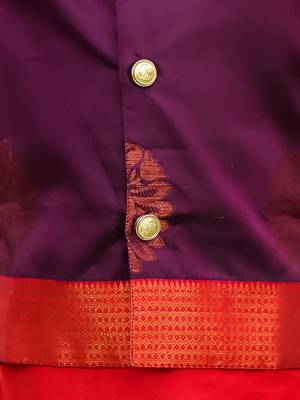 Purple-red printed silk attached silk jacket kurta with dhoti for boys 4