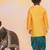 Green-yellow printed silk attached silk jacket kurta with dhoti for boys