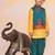Green-yellow printed silk attached silk jacket kurta with dhoti for boys