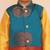 Green-yellow printed silk attached silk jacket kurta with dhoti for boys