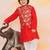 Red printed jacquard attached jacket silk kurta set for boys