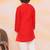 Red printed jacquard attached jacket silk kurta set for boys