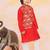 Red printed jacquard attached jacket silk kurta set for boys
