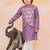 Purple printed jacquard attached jacket silk kurta set for boys