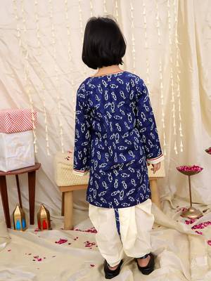 Navy printed cotton jaltarang kurta dhoti set for boys 2
