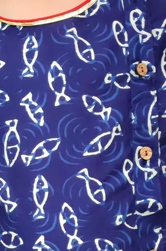 Navy printed cotton jaltarang kurta dhoti set for boys