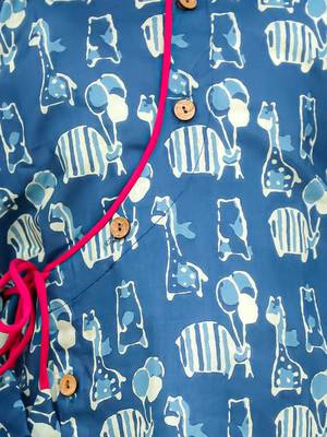 Blue printed cotton jungle jam kurta pyjama set for boys 4