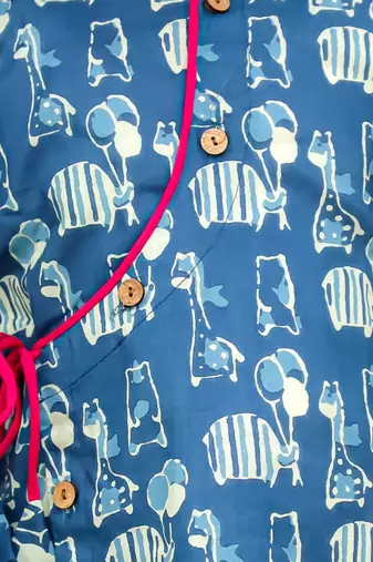 Blue printed cotton jungle jam kurta pyjama set for boys