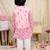 Pink printed cotton nandi motif jacket kurta set for boys