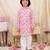 Pink printed cotton nandi motif jacket kurta set for boys