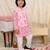 Pink printed cotton nandi motif jacket kurta set for boys