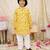Yellow printed cotton nandi motif jacket kurta set for boys