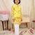 Yellow printed cotton nandi motif jacket kurta set for boys