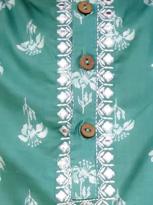 Green printed cotton floral tiny threads kurta pajama set for boys 4
