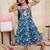 Blue printed cotton jungle jam long dress for girls