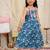 Blue printed cotton jungle jam long dress for girls