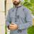 Grey roman silk kurta with black embroidery work